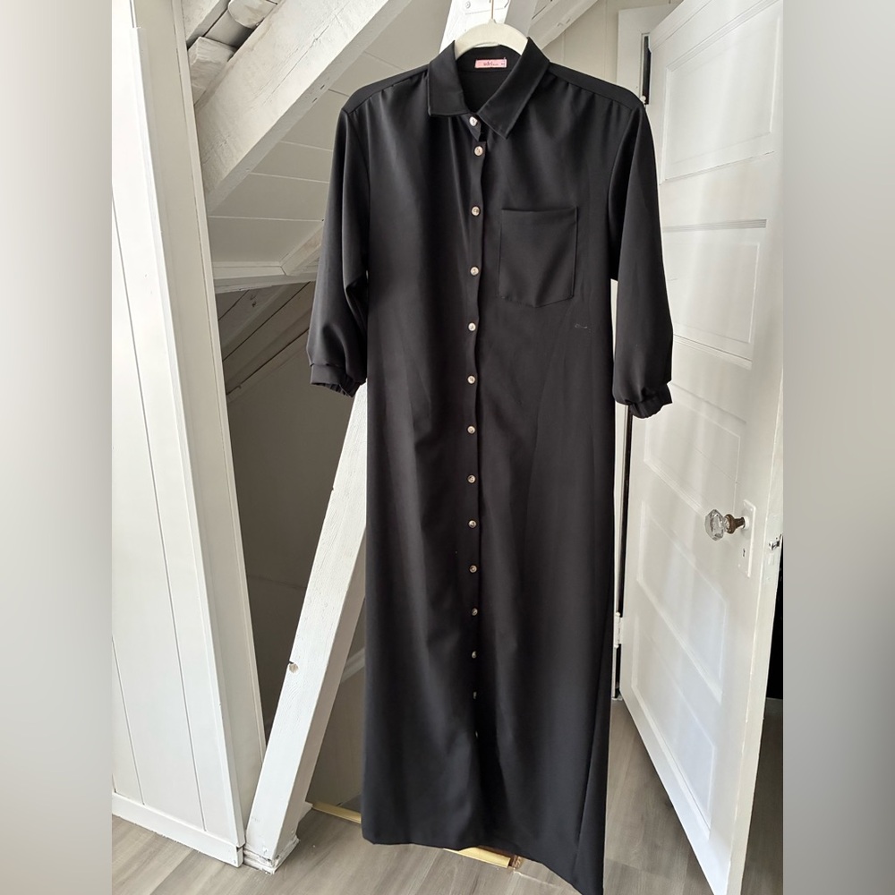 Elegant Black Button-Down Dress